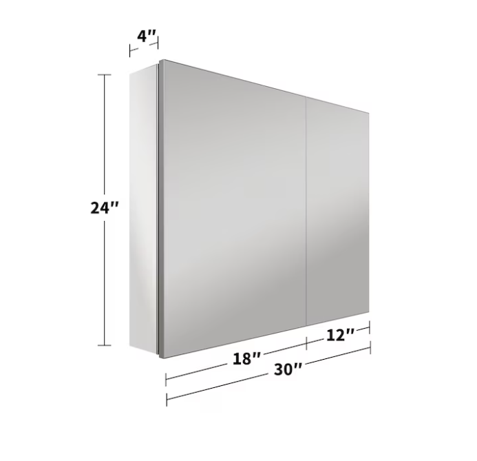 30-in x 24-in Surface/Recessed Mount Silver Mirrored Rectangle Soft Close Medicine Cabinet