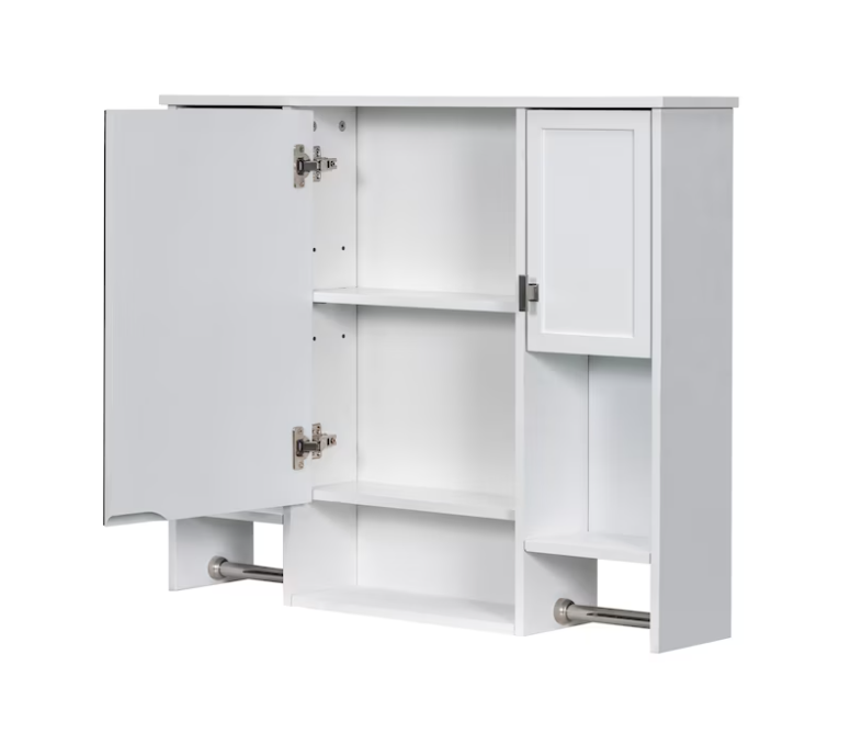 Bathroom Wall Cabinet with Mirror 35-in x 28-in Surface Mount white Mirrored Rectangle Soft Close Medicine Cabinet