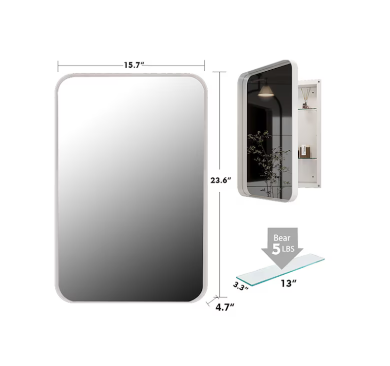 16-in x 24-in Fog Free Recessed Mount White Mirrored Rectangle Medicine Cabinet