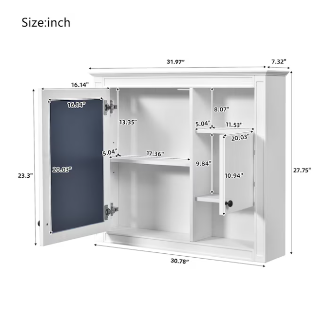 32-in x 28-in Surface Mount white Mirrored Rectangle Soft Close Medicine Cabinet with Outlet