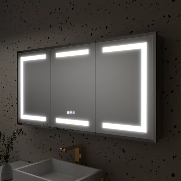 Beveled LED Medicine Cabinet 48-in x 24-in Lighted LED Fog Free Surface/Recessed Mount Silver Mirrored Rectangle Soft Close Medicine Cabinet