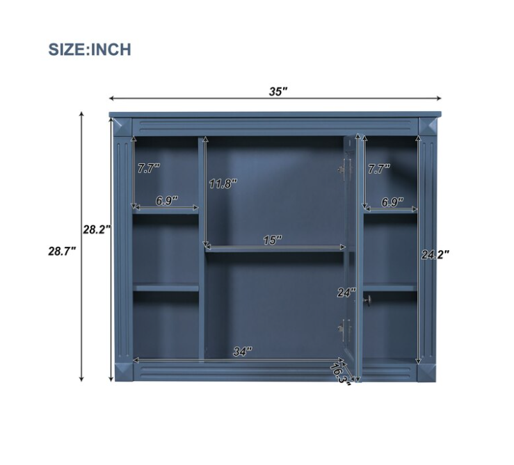 Medicine Cabinets 35-in x 28.7-in Surface Mount Blue Mirrored Rectangle Medicine Cabinet
