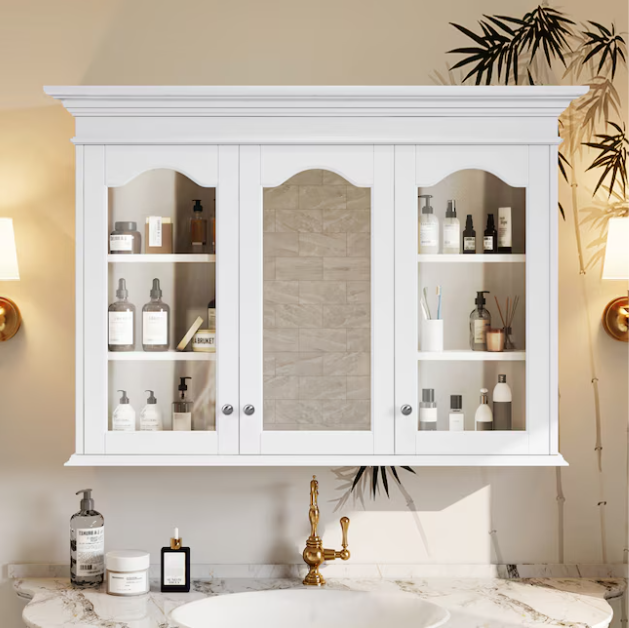 40-in x 28-in Fog Free Surface Mount White Mirrored Oval Medicine Cabinet