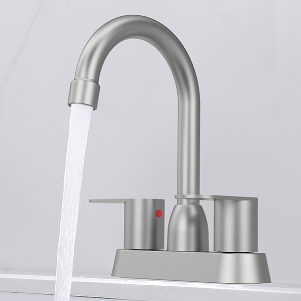 Bathroom Faucet Brushed Nickel 2-Handle Bathroom Sink Faucet 360 Degree High Arc Swivel Spout Centerset 4 Inch