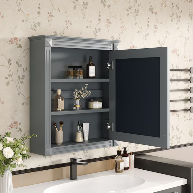 24-in x 27-in Surface Mount Grey Mirrored Rectangle Soft Close Medicine Cabinet