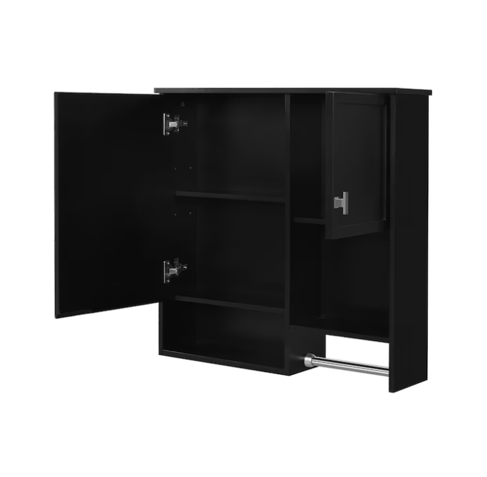 Modern Wall Mounted Bathroom Medicine Cabinet 29-in x 28-in Fog Free Surface Mount Black Mirrored Rectangle Medicine Cabinet