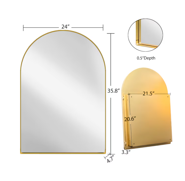 24-in x 36-in Surface/Recessed Mount Gold Mirrored Arched Medicine Cabinet