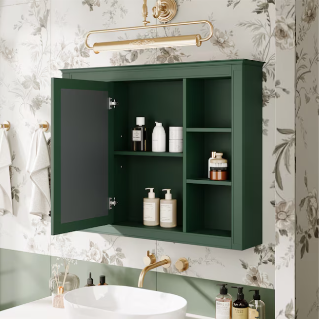 35-in x 27.5-in Surface Mount Green Mirrored Rectangle Soft Close Medicine Cabinet