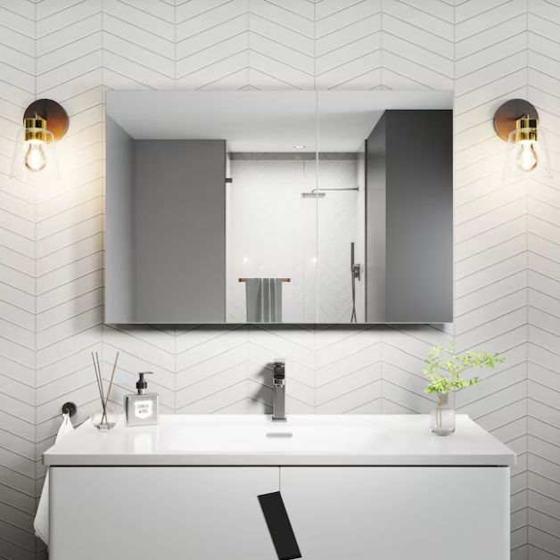 Medicine Cabinets 36-in x 24-in Surface/Recessed Mount Silver Mirrored Rectangle Soft Close Medicine Cabinet