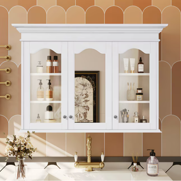 40-in x 28-in Fog Free Surface Mount White Mirrored Oval Medicine Cabinet