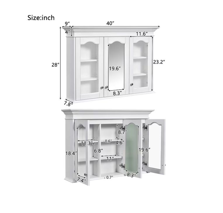 40-in x 28-in Fog Free Surface Mount White Mirrored Oval Medicine Cabinet