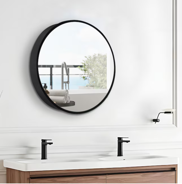 24-in x 24-in Surface/Recessed Mount Powder Coated Mirrored Round Soft Close Medicine Cabinet