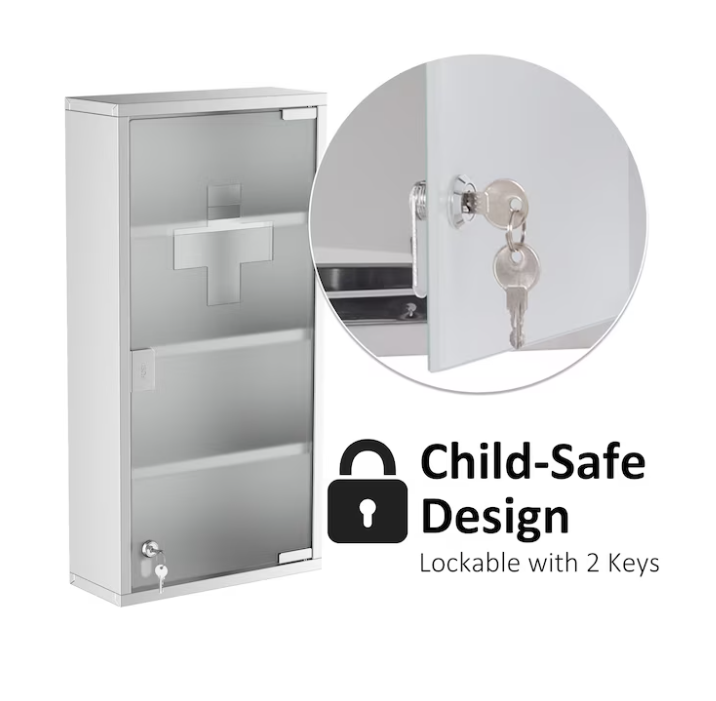 12-in x 24-in Surface Mount Silver Rectangle Soft Close Medicine Cabinet