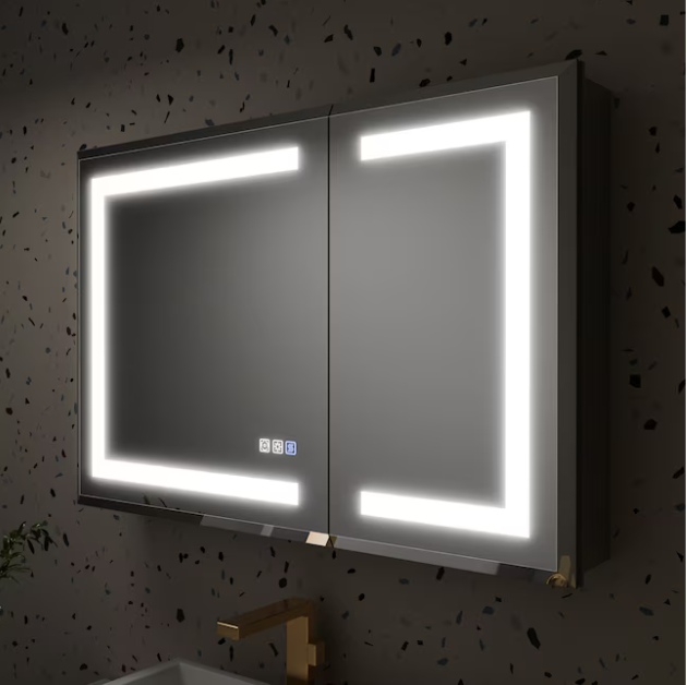 Beveled LED Medicine Cabinet 36-in x 24-in Lighted LED Fog Free Surface/Recessed Mount Silver Mirrored Rectangle Soft Close Medicine Cabinet