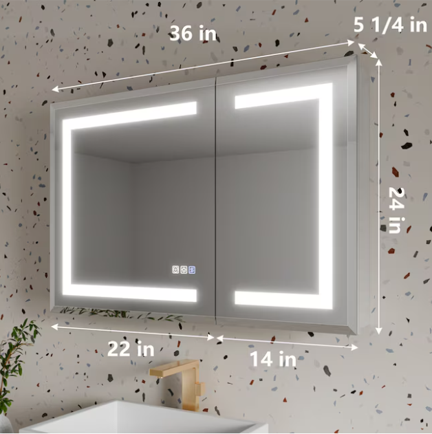 Beveled LED Medicine Cabinet 36-in x 24-in Lighted LED Fog Free Surface/Recessed Mount Silver Mirrored Rectangle Soft Close Medicine Cabinet