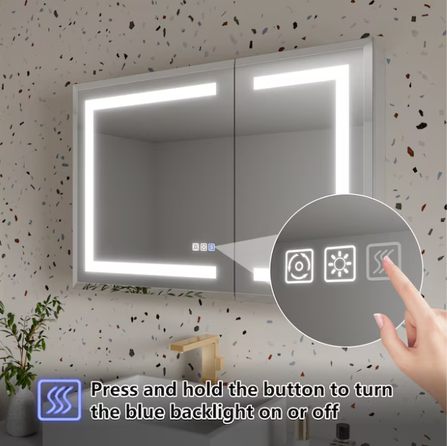 Beveled LED Medicine Cabinet 36-in x 24-in Lighted LED Fog Free Surface/Recessed Mount Silver Mirrored Rectangle Soft Close Medicine Cabinet