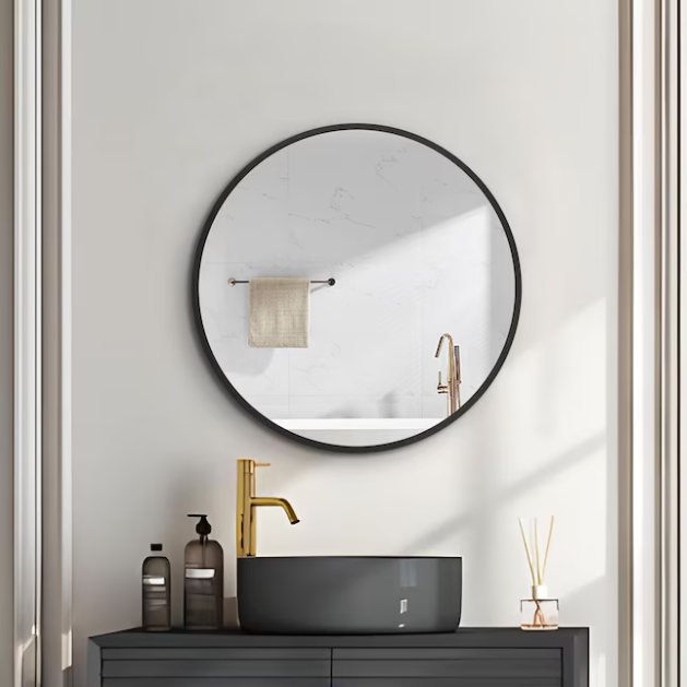 24-in x 24-in Surface/Recessed Mount Powder Coated Mirrored Round Soft Close Medicine Cabinet