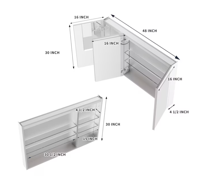 48-in x 30-in Lighted LED Fog Free Surface/Recessed Mount Sliver Mirrored Rectangle Soft Close Medicine Cabinet