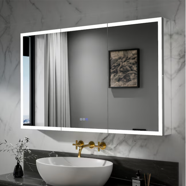 48-in x 30-in Lighted LED Fog Free Surface/Recessed Mount Sliver Mirrored Rectangle Soft Close Medicine Cabinet
