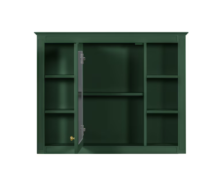 35-in x 27.5-in Surface Mount Green Mirrored Rectangle Soft Close Medicine Cabinet