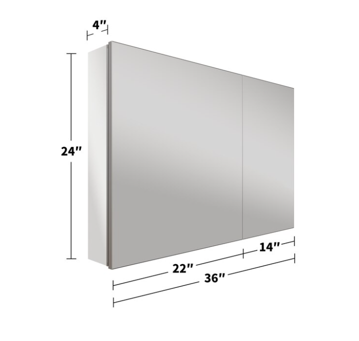 Medicine Cabinets 36-in x 24-in Surface/Recessed Mount Silver Mirrored Rectangle Soft Close Medicine Cabinet