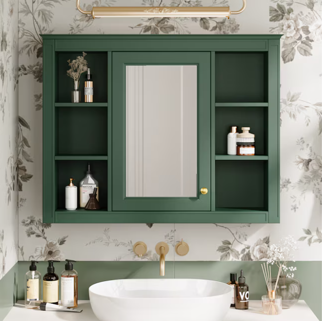 35-in x 27.5-in Surface Mount Green Mirrored Rectangle Soft Close Medicine Cabinet