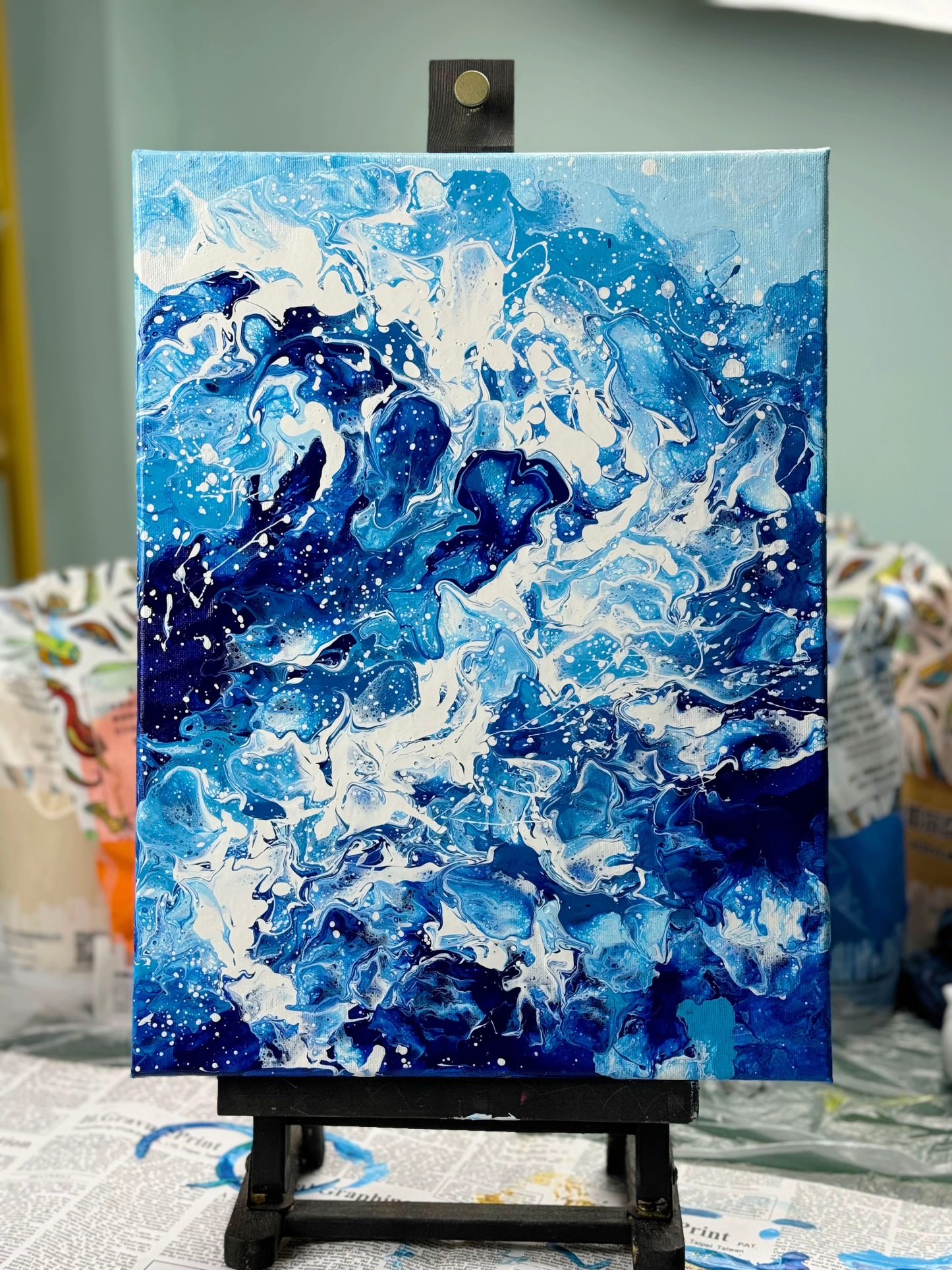 Ocean Wave Fluid Art – Dynamic Acrylic Pour Painting (30cm x 40cm)