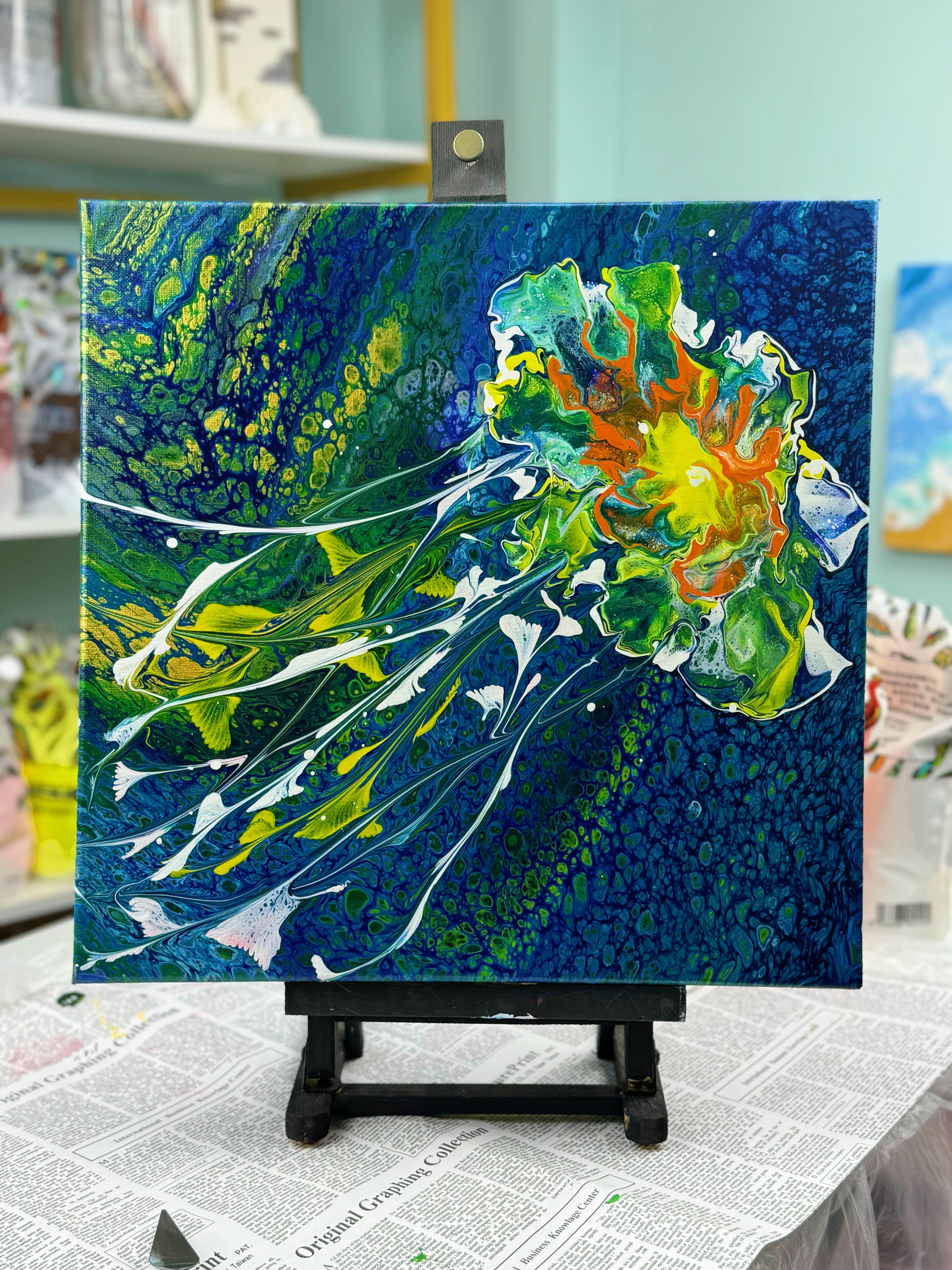 Hand-Painted Pour Painting - Vibrant Jellyfish by Siviqua