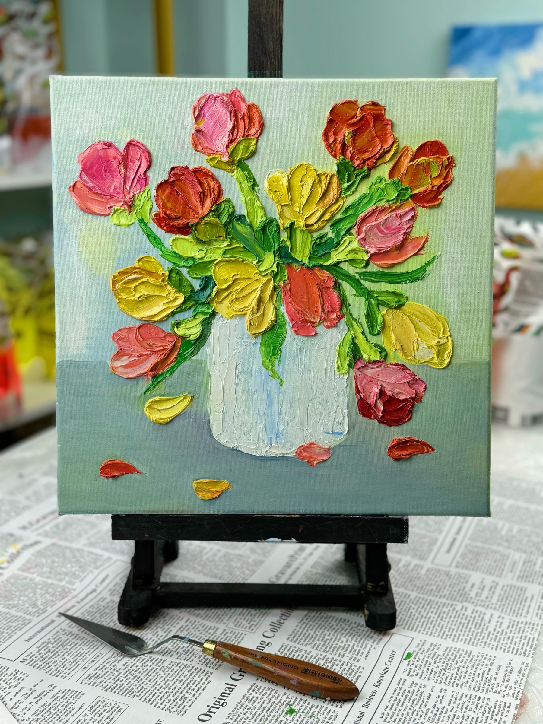 Hand-Painted Oil Painting - Vibrant Floral Still Life by Siviqua