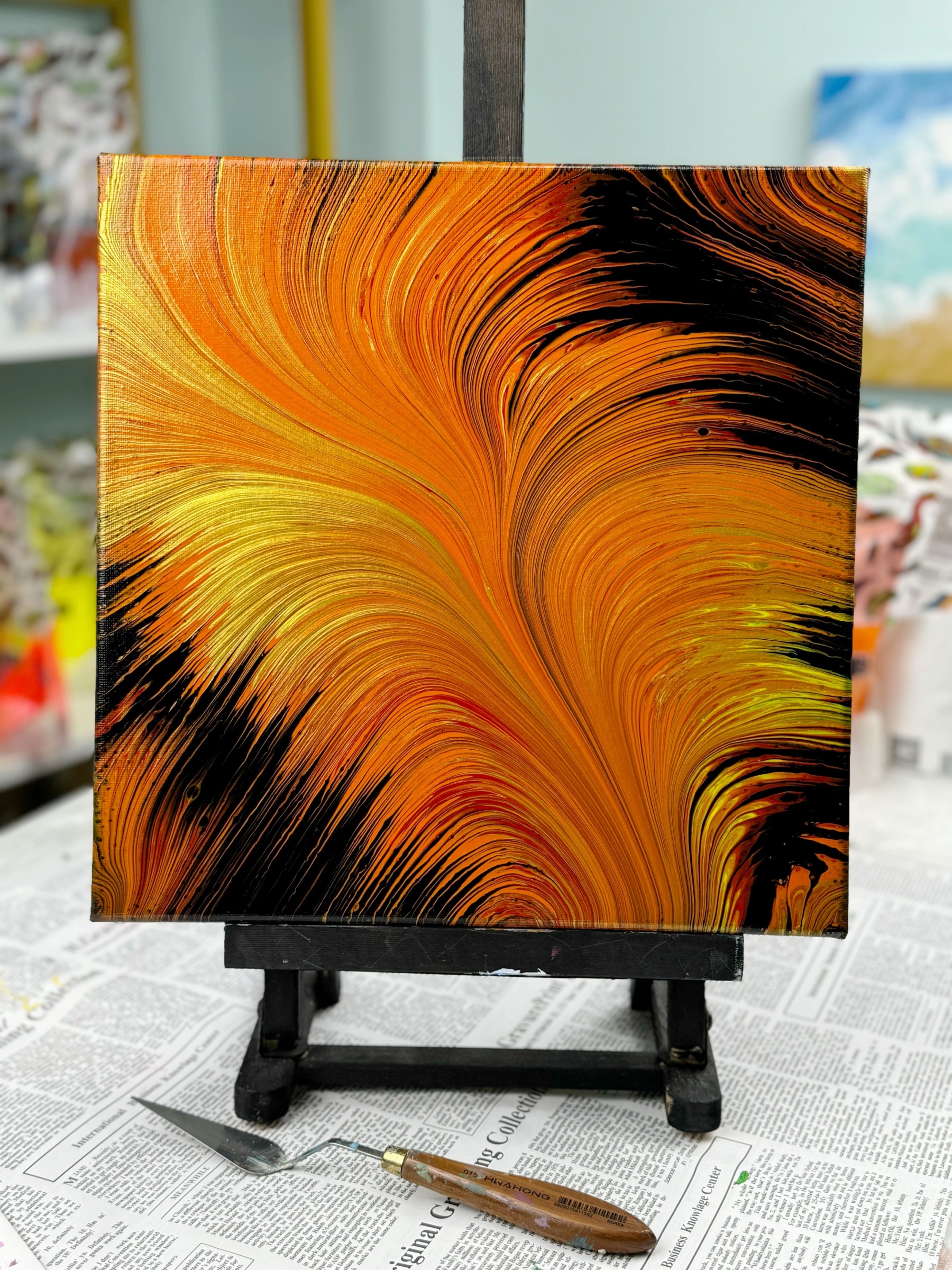 Hand-Painted Pour Painting - Dance of the Feather by Siviqua