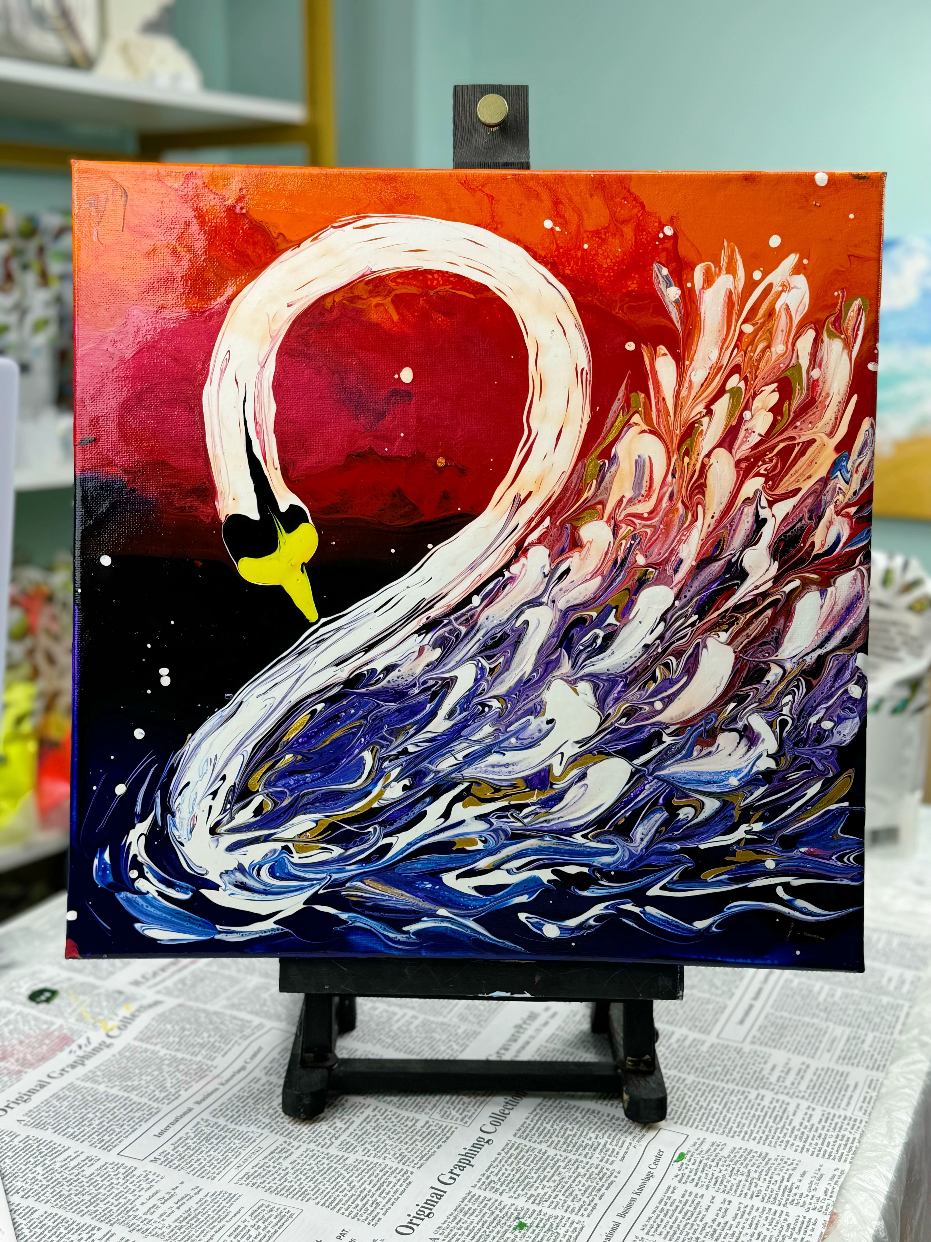 Graceful Swan by Siviqua – Original Pour Painting