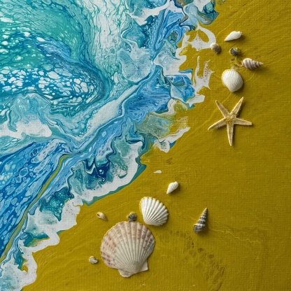 Hand-Painted Pour Painting - Seaside Waves by Siviqua