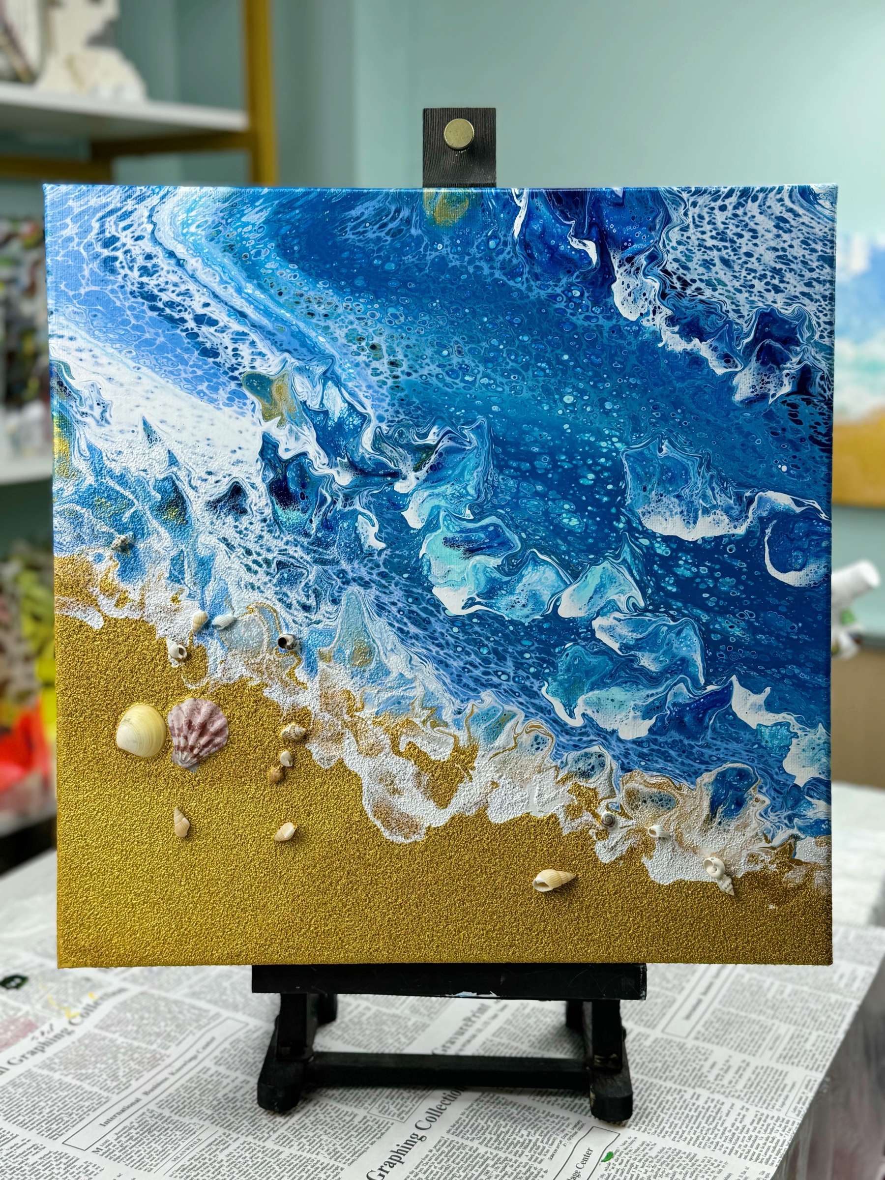 Hand-Painted Pour Painting - Ocean Shoreline by Siviqua