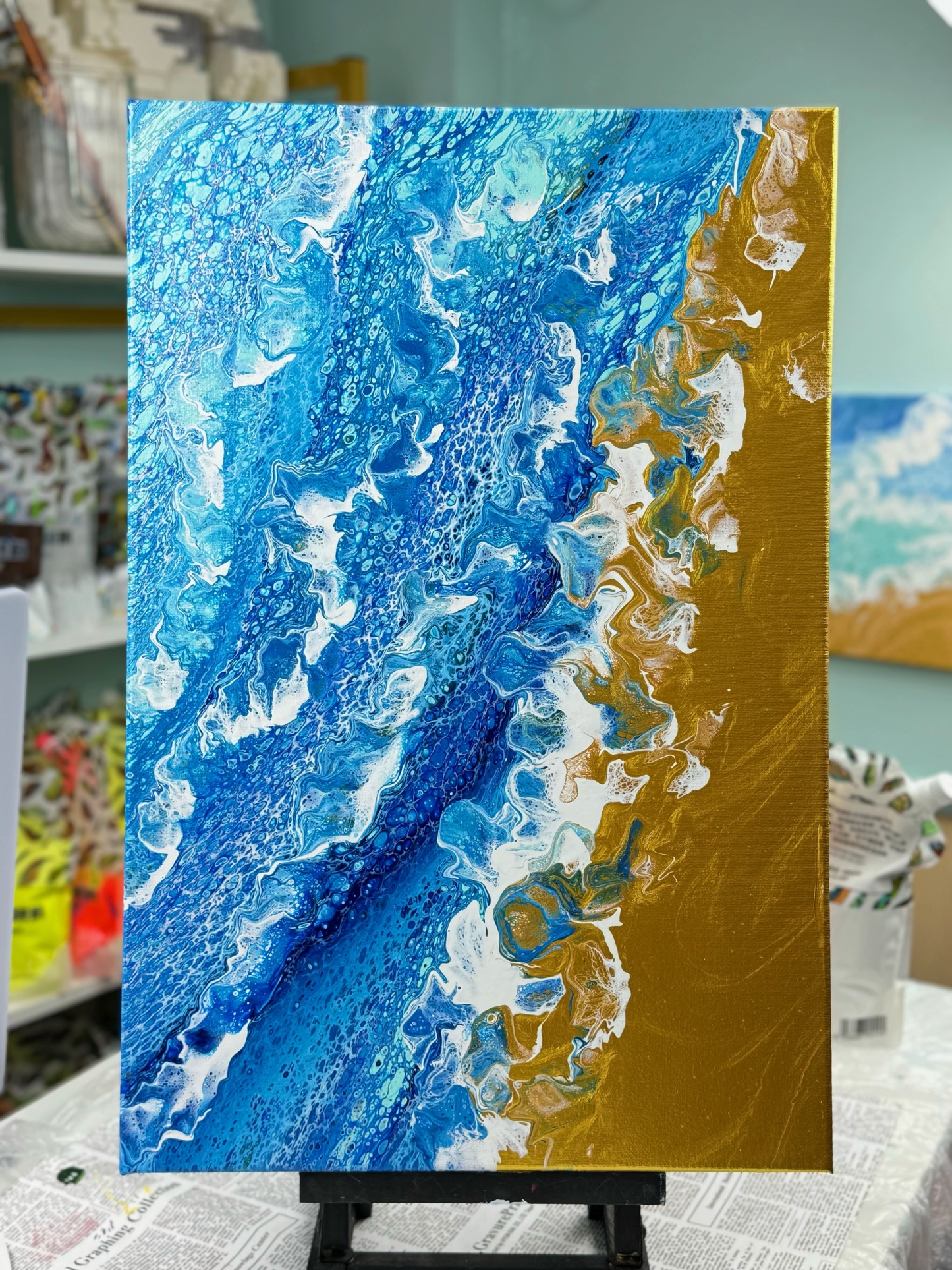 Hand-Painted Pour Painting - Coastal Waves by Siviqua