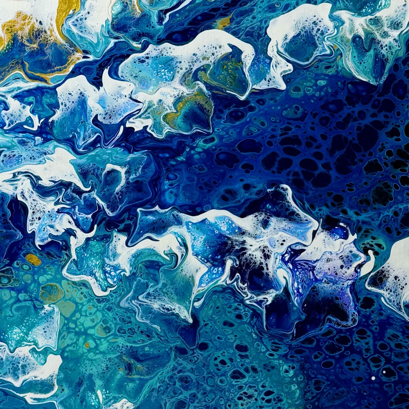 Hand-Painted Pour Painting - Tranquil Beach Waves by Siviqua