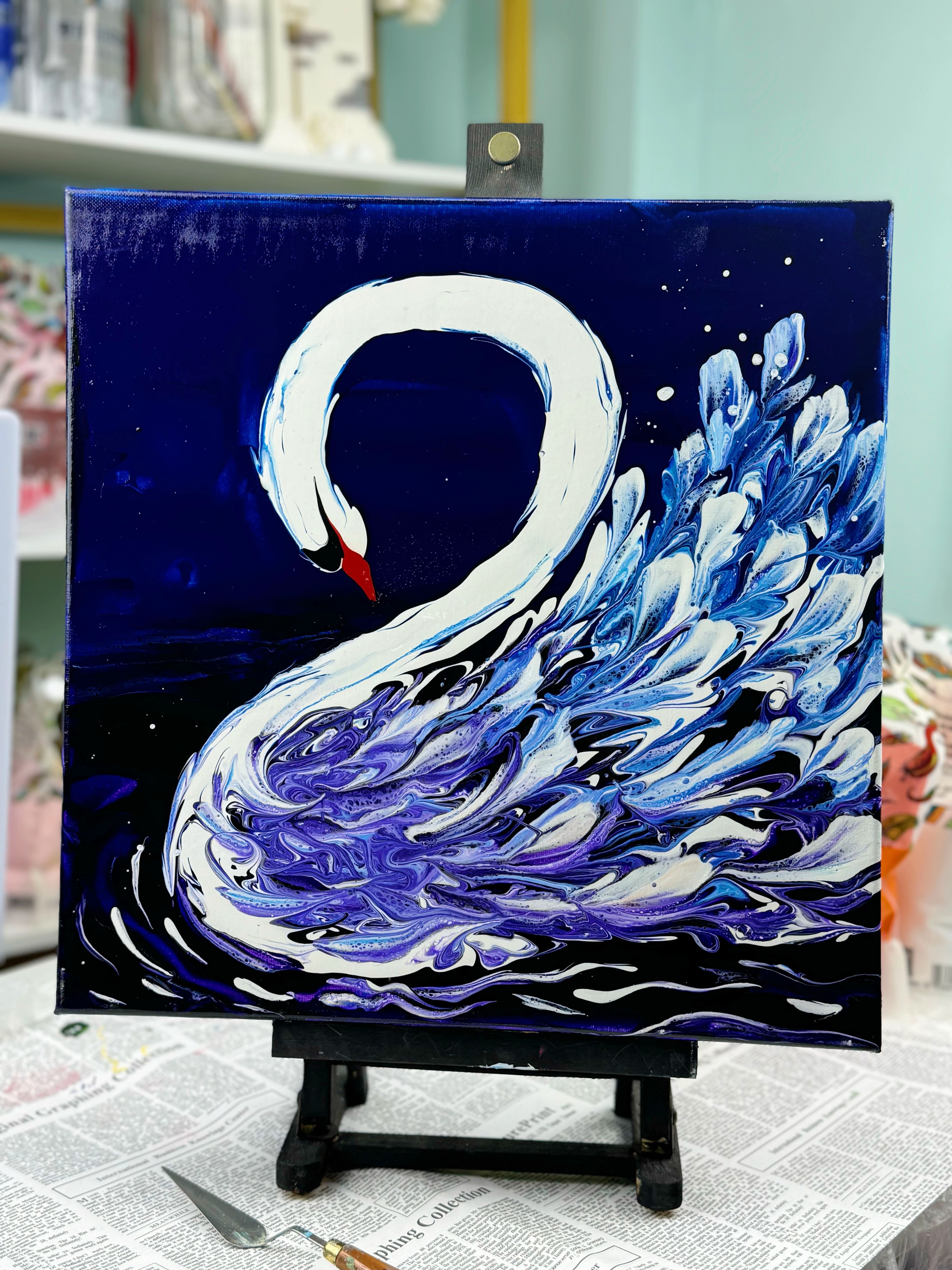Majestic Swan by Siviqua – Original Pour Painting