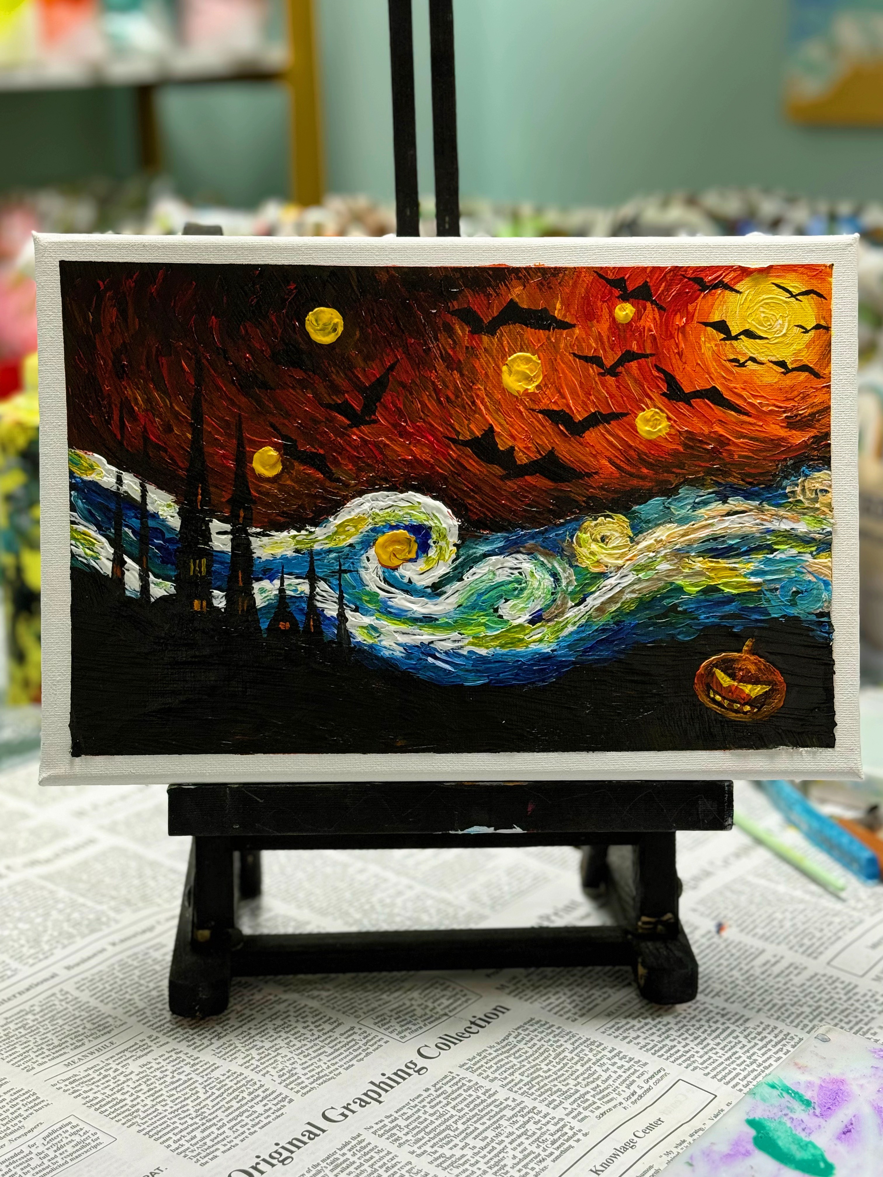 Enchanted Halloween Night: Hand-Painted Acrylic Artwork on 20x30cm Canvas