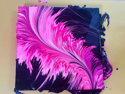 Feather Fluid Art Acrylic Painting – 30x30cm Abstract Wall Art (Feather 026)