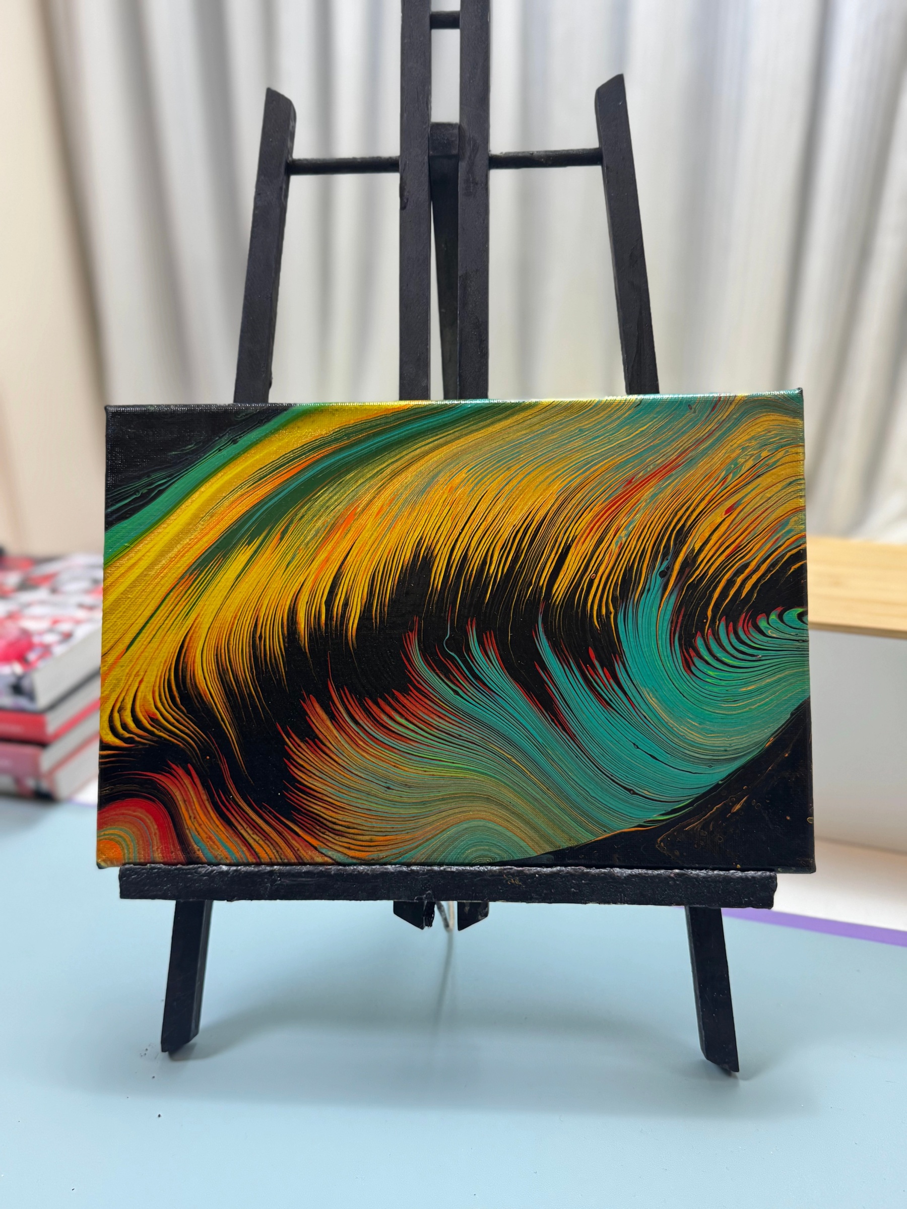 “Midnight Swirl Fluid Art 20×30cm” | Handmade Dynamic - Themed Fluid Painting