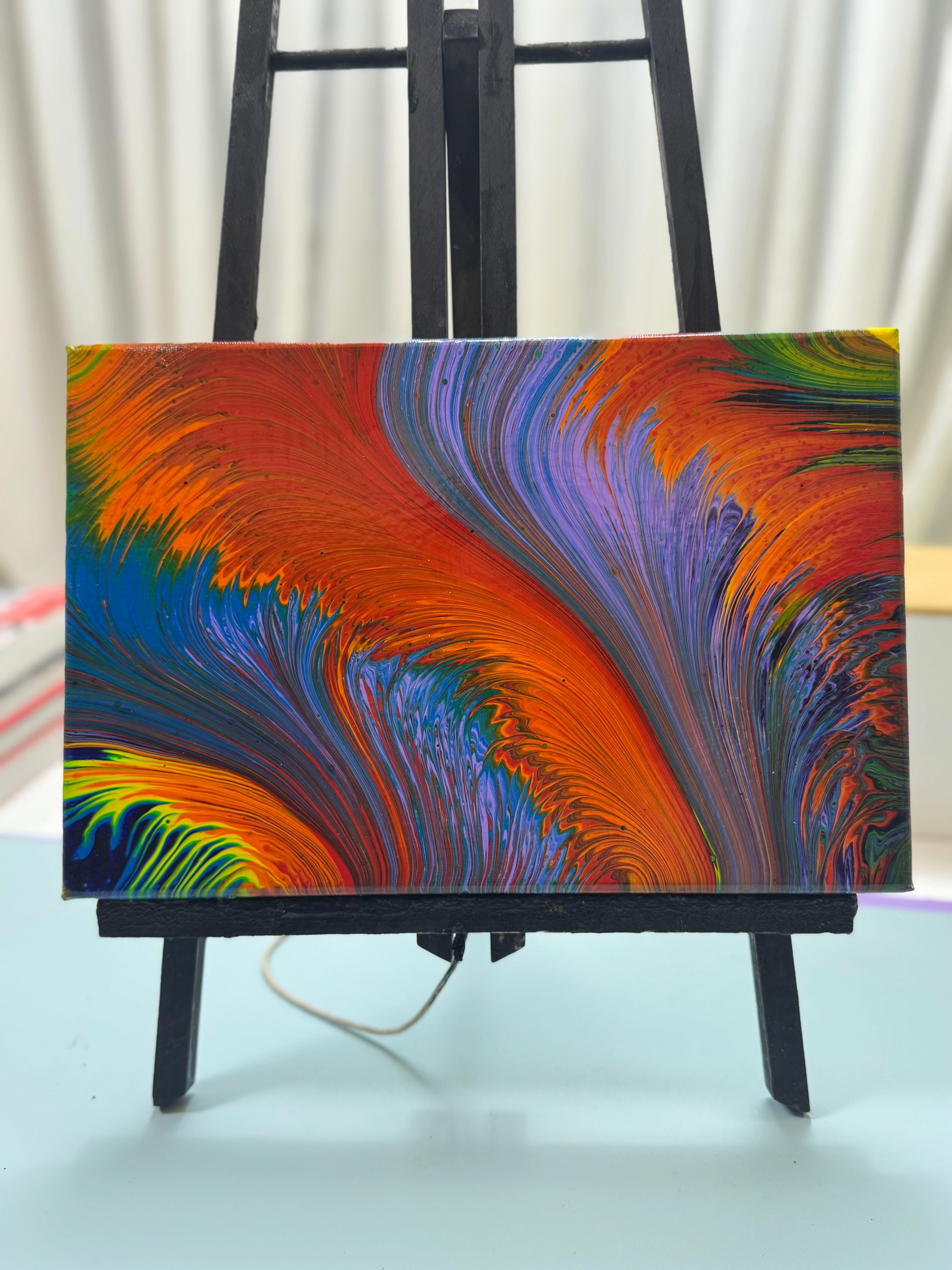 “Rainbow Swirl Fluid Art 20×30cm” | Handmade Vibrant - Themed Fluid Painting