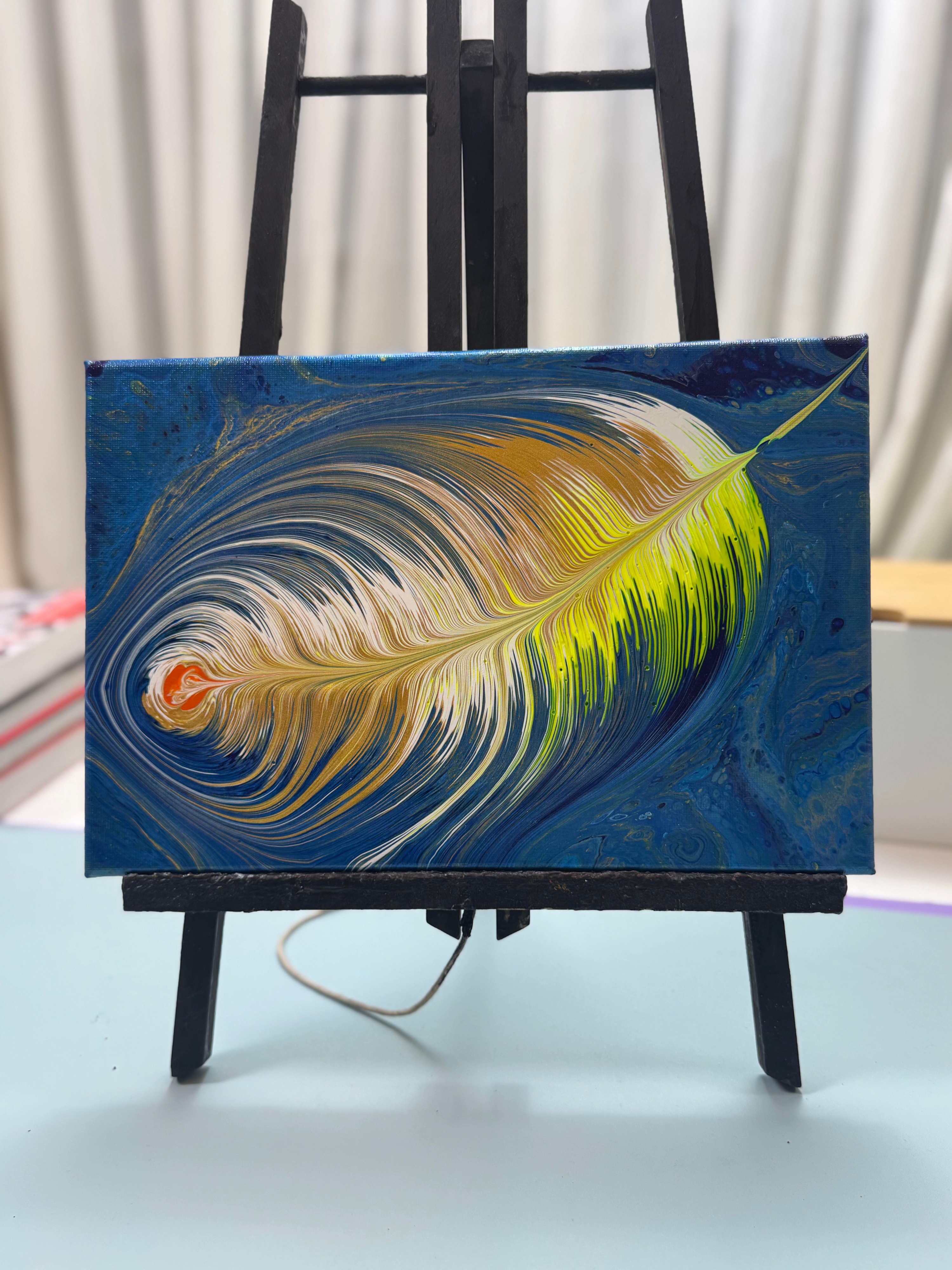 “Ocean Feather Fluid Art 20×30cm” | Handmade Elegance - Themed Fluid Painting