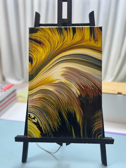 “Golden Wave Feather Fluid Art 20×30cm” | Handmade Dynamic - Themed Fluid Painting