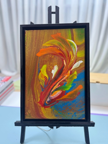 “Autumn Koi Fish Framed Art 20×30cm” | Handmade Oriental - Themed Fluid Painting