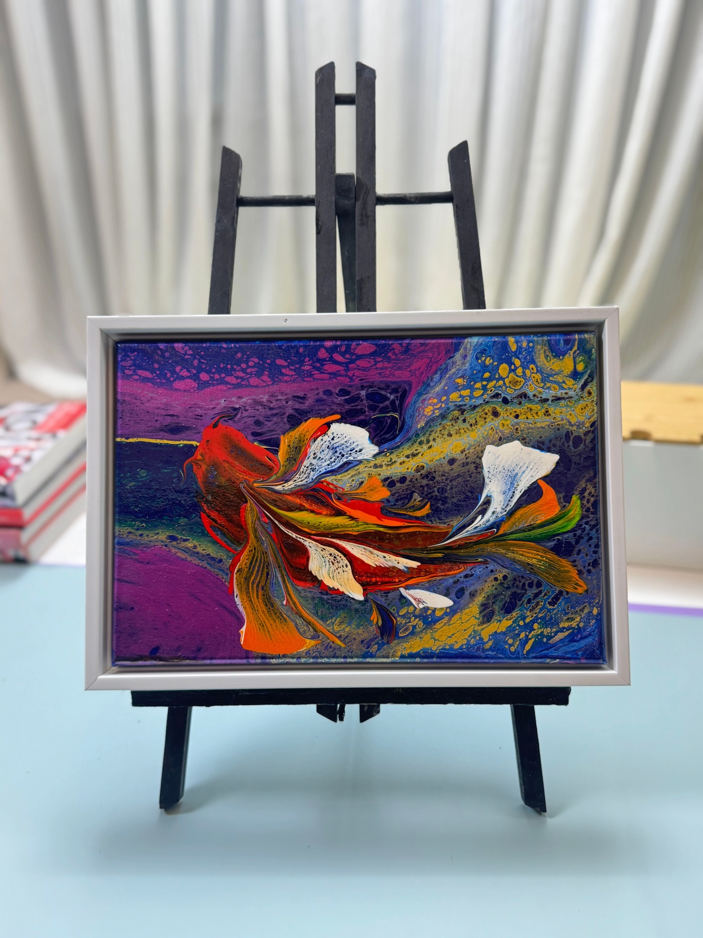 “Galaxy Koi Fish Framed Art 20×30cm” | Handmade Oriental - Themed Fluid Painting