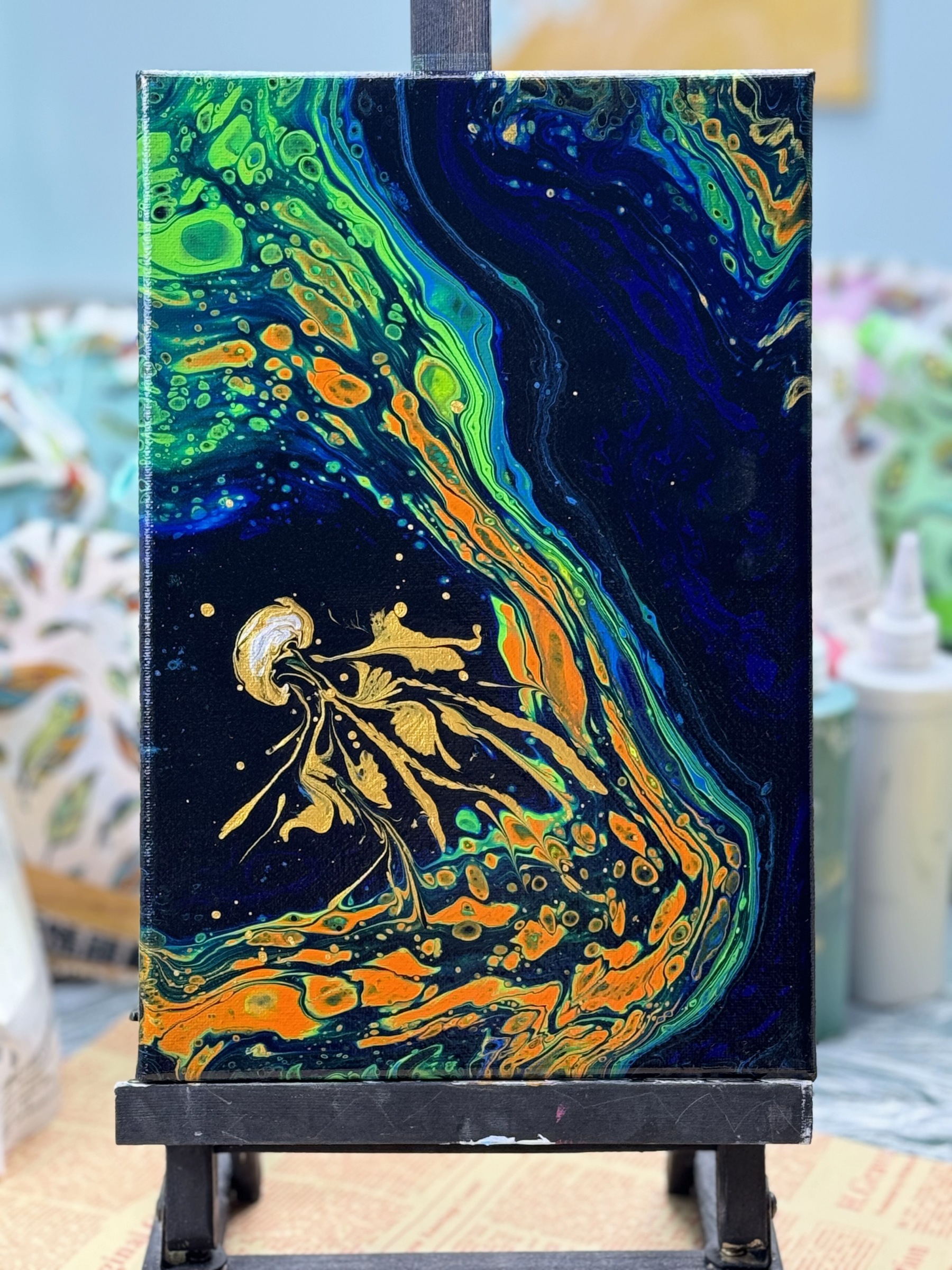 Jellyfish Fluid Art Acrylic Painting – 20x30cm Abstract Deep Sea Wall Art (Jellyfish 002)