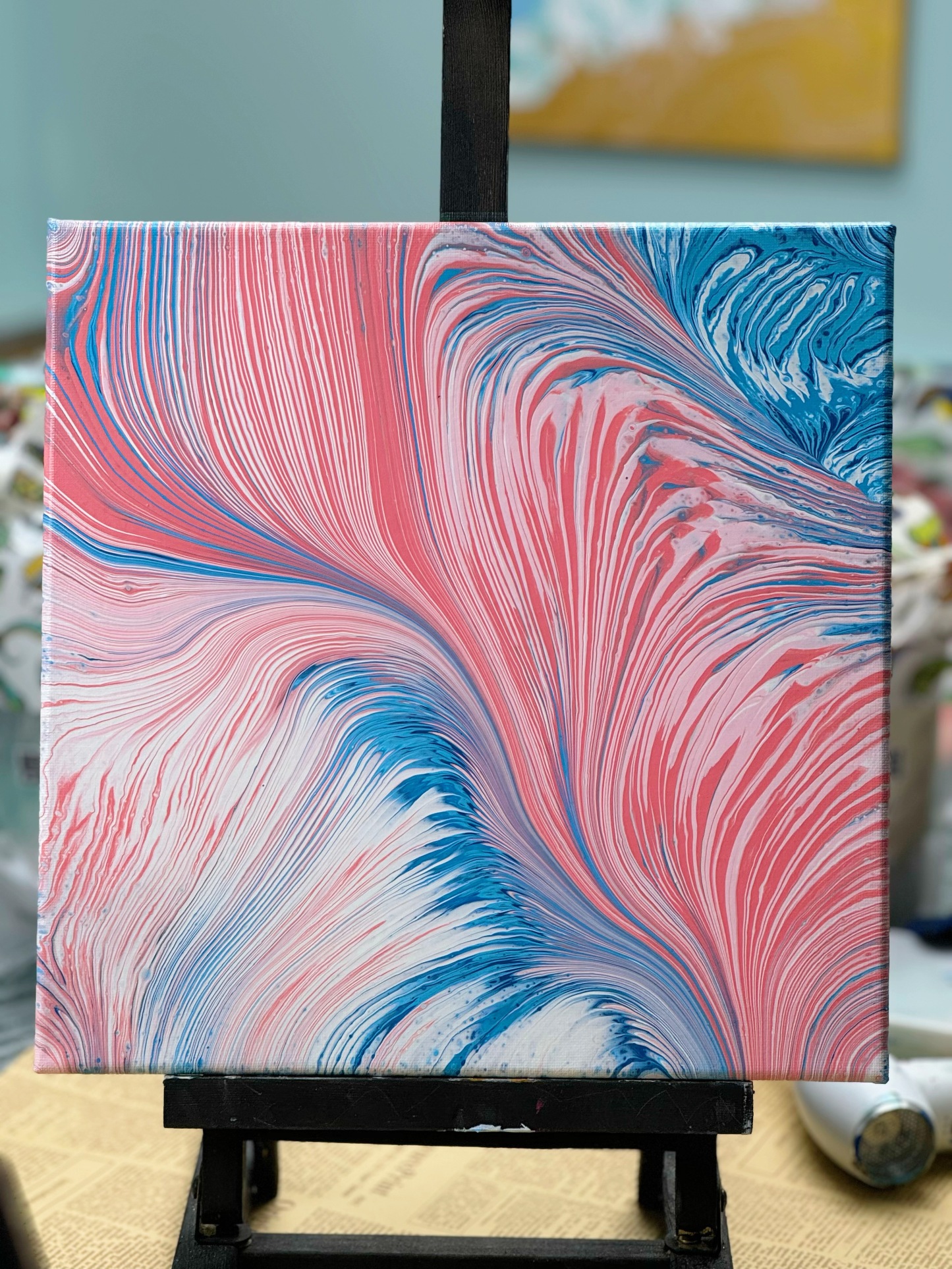 Feather Fluid Art Acrylic Painting – 30x30cm Abstract Wall Art