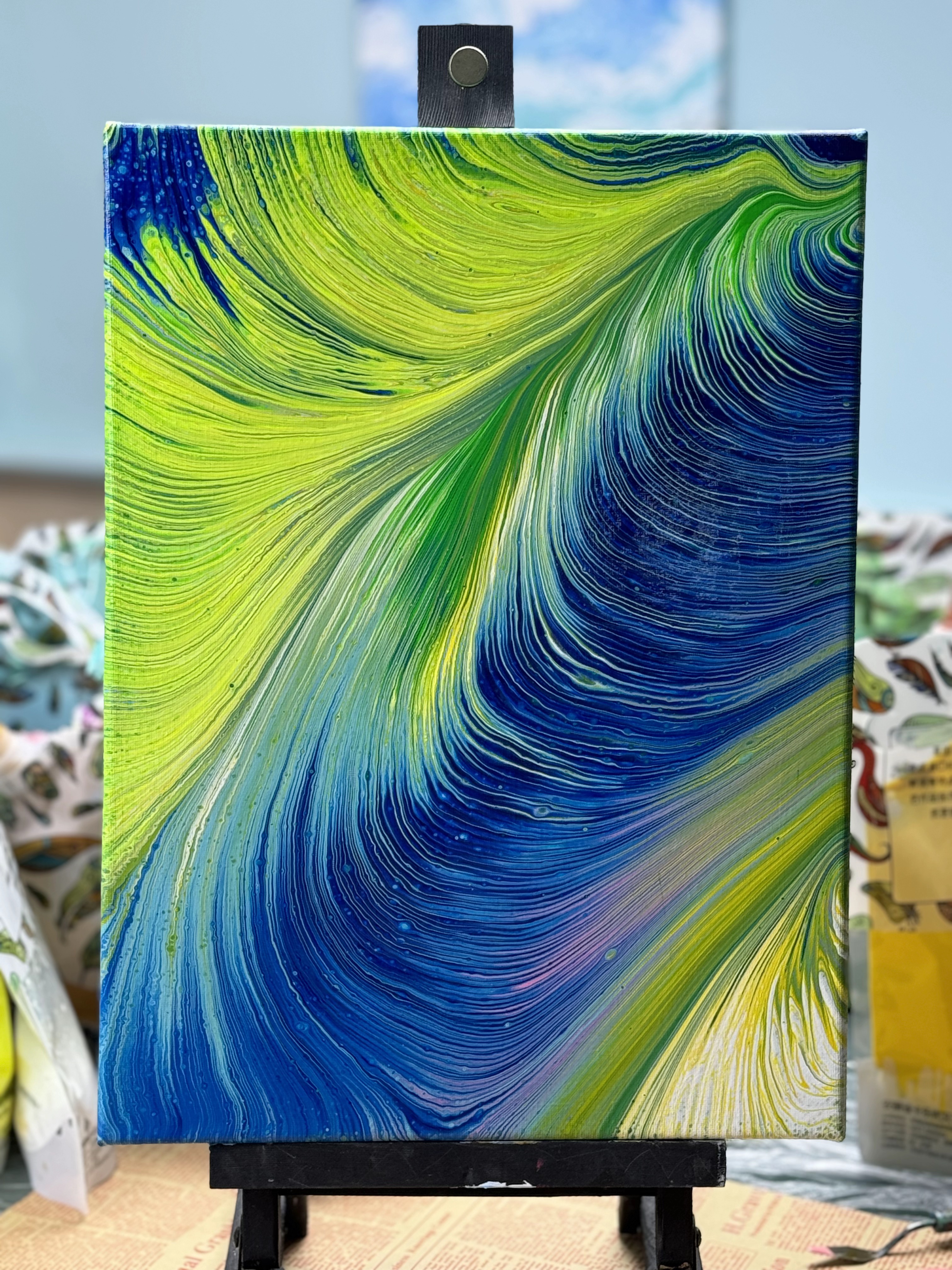 Feather Fluid Art Acrylic Painting – 30x40cm Abstract Wall Art (Feather 22)