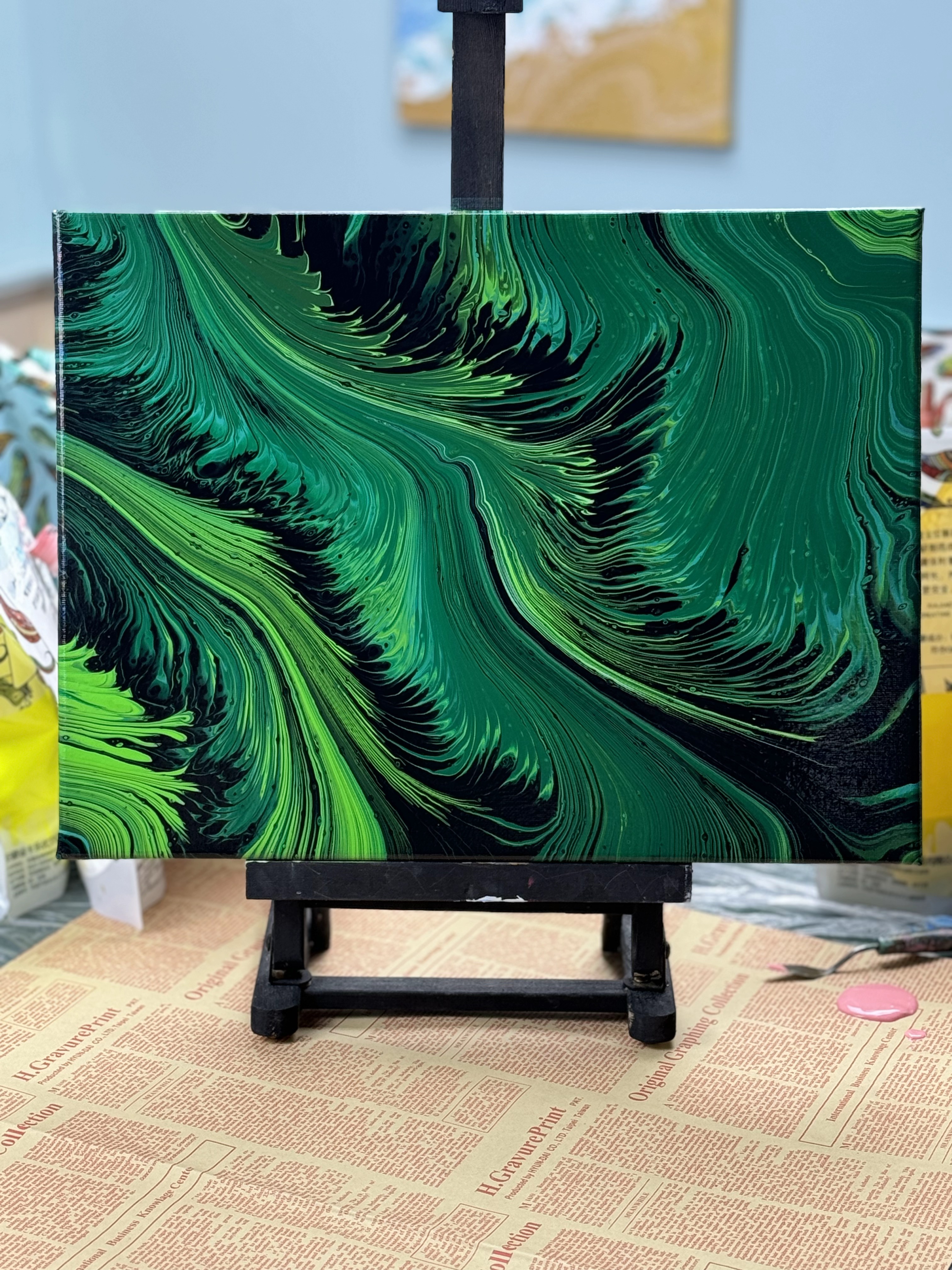 Feather Fluid Art Acrylic Painting – 30x40cm Abstract Wall Art (Feather 025)