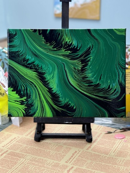 Feather Fluid Art Acrylic Painting – 30x40cm Abstract Wall Art (Feather 025)