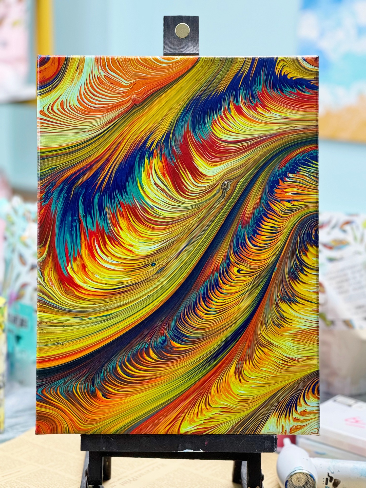 Feather-Inspired Acrylic Pour Painting – 30x40cm Unique Wall Art (Feather 21)
